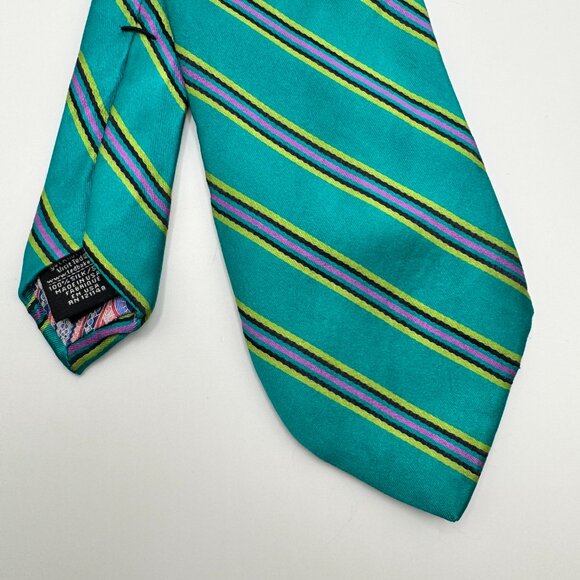 Ted Baker Silk Regimental Tie โ Green, Purple Modern Made in USA โ Gift for Him - Picture 3 of 6